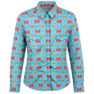 Panhandle Rough Stock Womens Turquoise Aztec Pearl Snap Western Shirt Medium